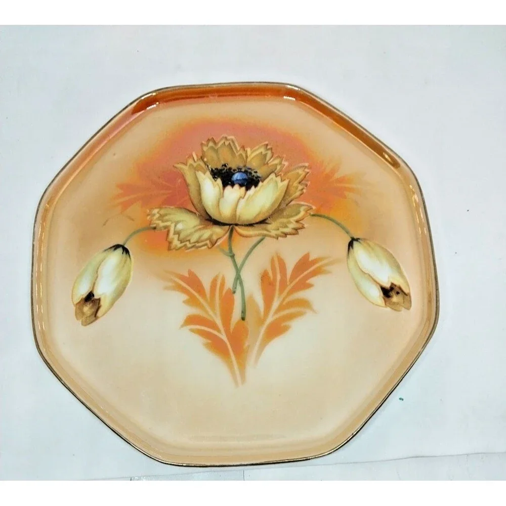 R S GERMANY Hexagon Art Nouveau Poppies Plate 7.25